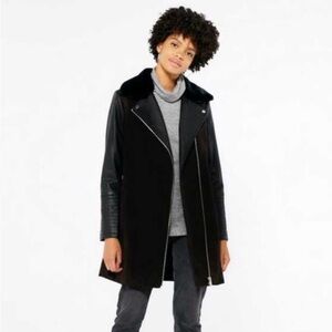 Zara Black Leather and Alpaca Wool Jacket